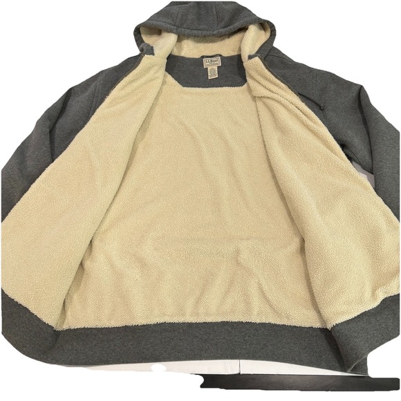 LL Bean Mens Gray Iron Works Full Zip Fleece Lined Hooded Sweatshirt LARGE TALL - Picture 5 of 10